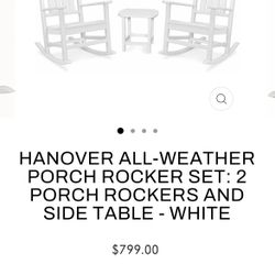Hanover Brand (2) All weather Porch Rocking Chairs With (1) Side Table 