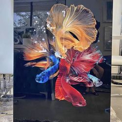 Fishes tempered glass wall Art 47”H x 32”W