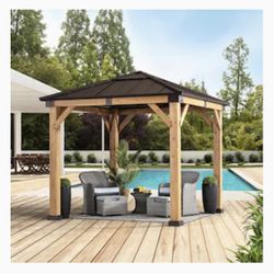 New Jalen 9 ft. x 9 ft. Cedar Framed Gazebo with Brown Steel and Polycarbonate Hip Roof Hardtop