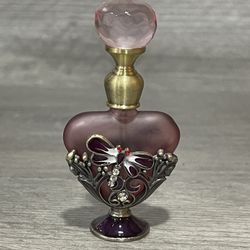 Vintage Dragonfly Pewter and Glass Perfume Bottle with Crystal Accent
