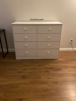 White 8 drawer dresser with rails