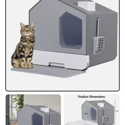 Large enclosed cat litter box with Matt and litter scoop 3546