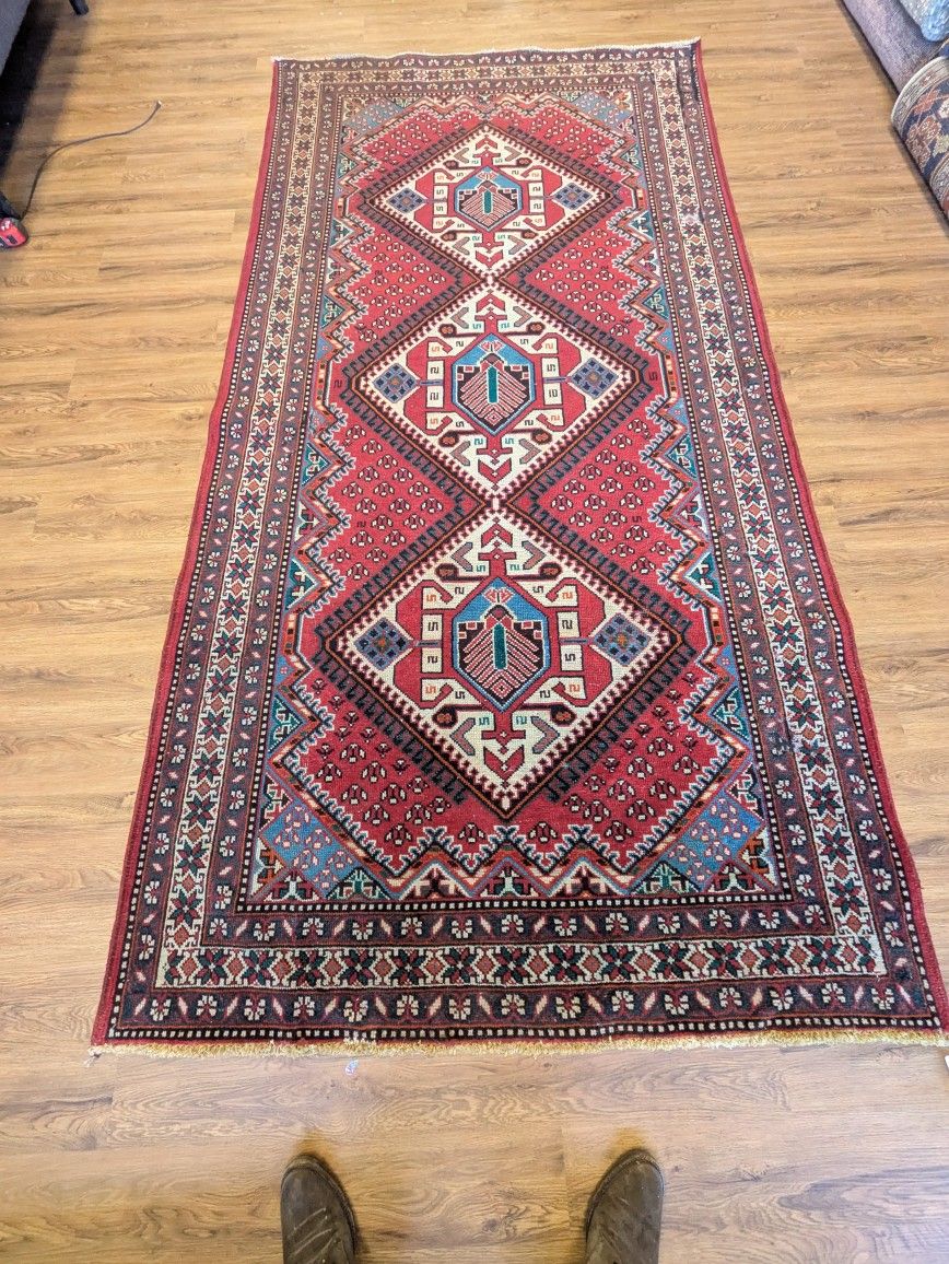 Vintage Persian Handknotted Wool Rug 5x10