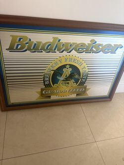 Budweiser Mirror With Wood Frame 37 X26 Inches