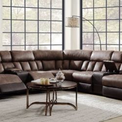 Toffee & Espresso Polished Microfiber Recliner Sectional 