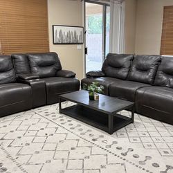 Brown Leather Couch and Loveseat Set