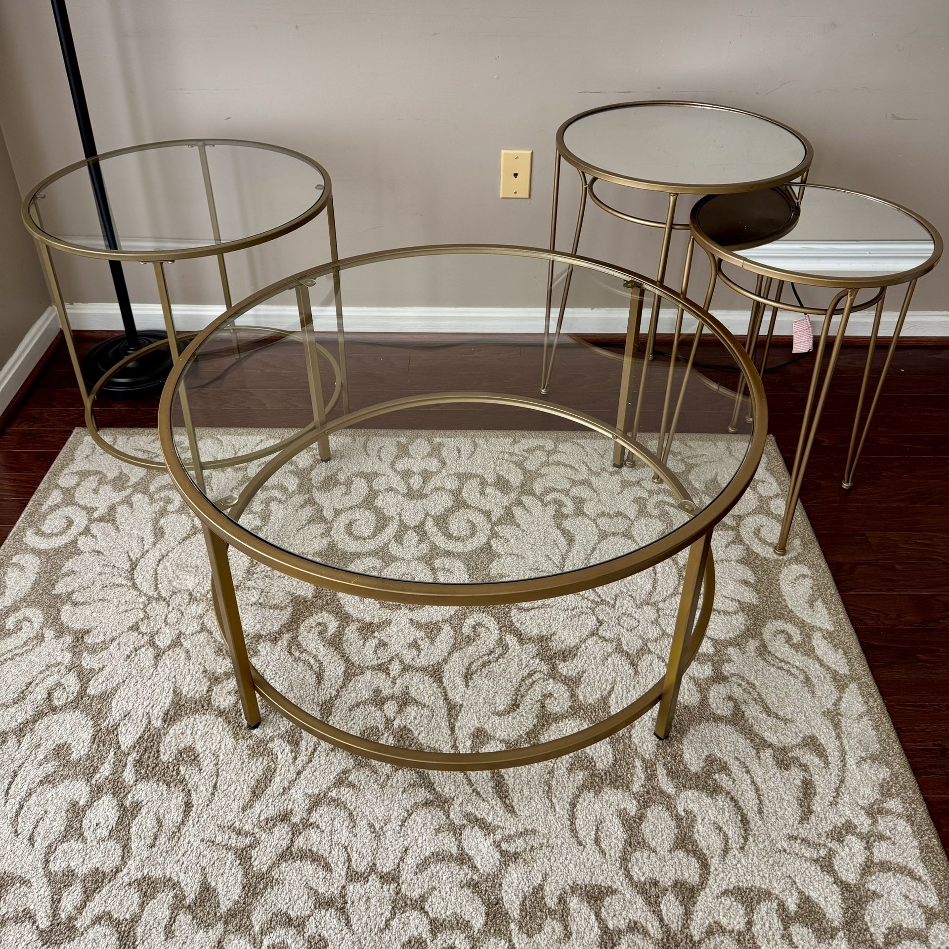 Glass & Bronze Accent Table Set – 4 Pieces