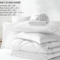 New CozyLux Queen Size Comforter Set White - Bed in a Bag 7 Pieces, Luxury Soft Bedding