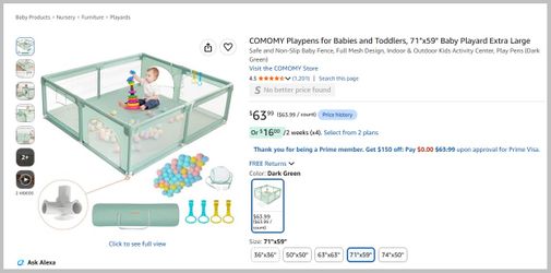 COMOMY Playpens for Babies and Toddlers, 71"x59" Baby Playard Extra Large Safe and Non-Slip Baby Fence, Full Mesh Design, Indoor & Outdoor Kids Activi