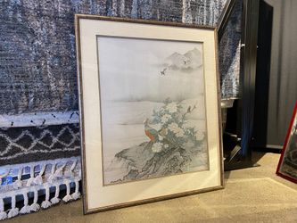 Framed Lithograph of “Flowers and Birds in a Spring Landscape”