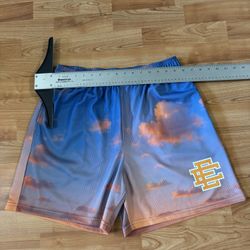 EE Eric Emanuel basketball shorts with orange & white logo, size XL #clouds