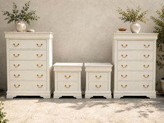 Cottage White 4-Piece Bedroom Set • 2 Chests + Nightstands