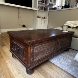 Rustic Solid Wood Coffee Table with Metal Accents – 42″ Vintage Style
