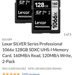 Lexar SILVER Series Professional 1066x 128GB SDXC UHS-I Memory Card