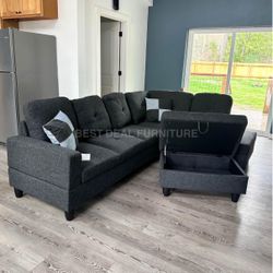 New Sectional + Storage Ottoman  — Left or Right Chaise — Delivery Available 