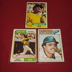 3 Vintage Old 1970's Reggie Jackson Topps Baseball Cards 