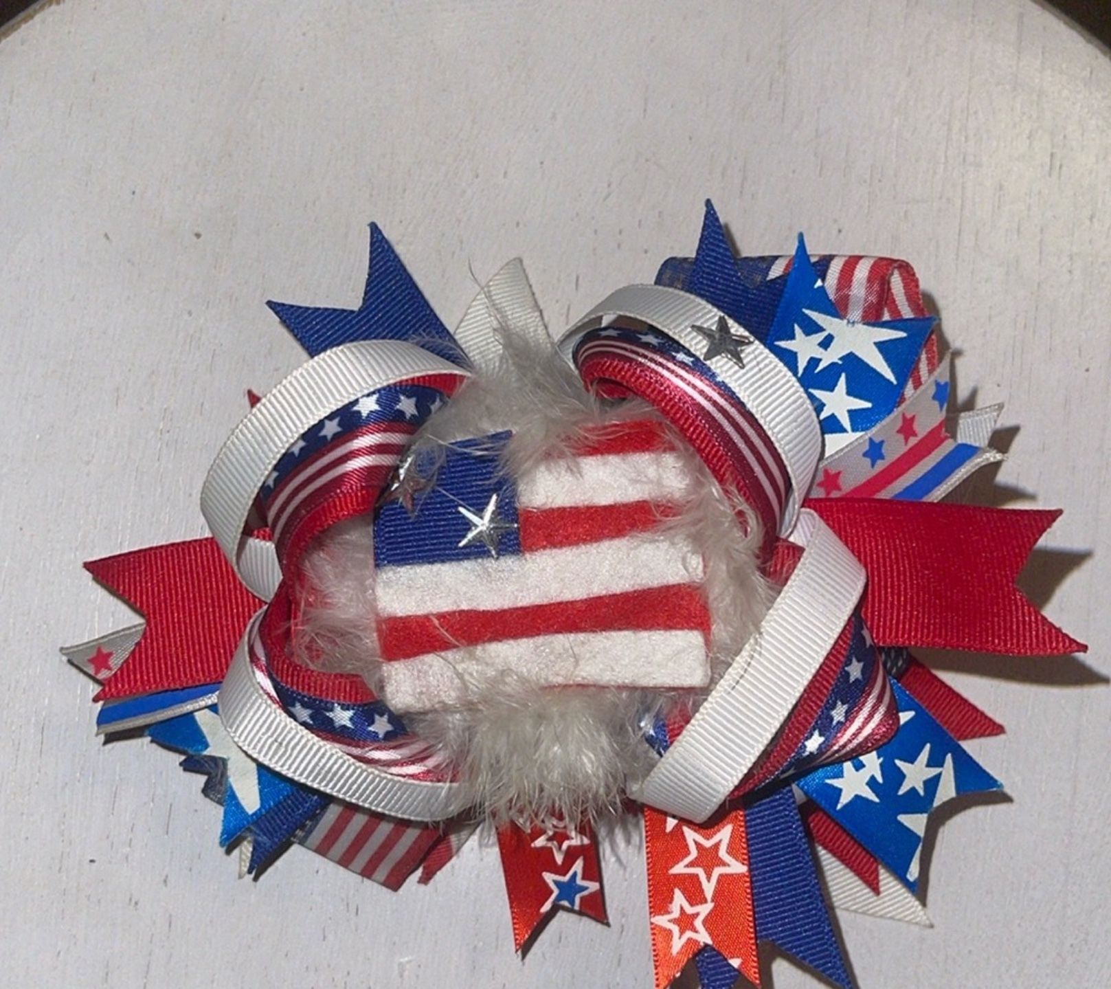 Super cute handmade America 4th of July Bow & Star Flag earrings