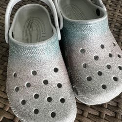 Jr Girls 1-  Sparkling Crocs  Silver Pink Blue 