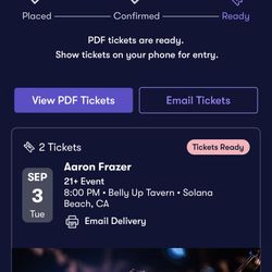 2 Aaron Frazer Tix Tonight 09/03/2024