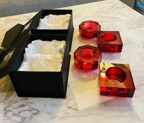 Orrefors Crystal Votive/ Candle Holders color Red, Designed By Karim Rashid. 2 Set Of Two Sweden. Many Ways to Use