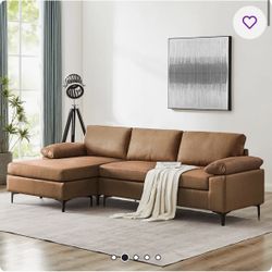 Modern Faux Leather Sectional Sofa w/ Chaise – Great Condition
