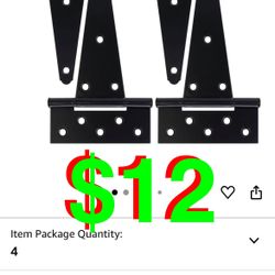 8 Inch T-Strap Gate Hinges, Shed Barn Door Hinges Heavy Duty, Black Tee Hinges for Wooden Fences, Yard Gate, Wrought Hardware Iron Rustproof