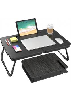 BUYIFY Folding Lap Desk, 23 Inch Portable Wood Black Laptop Bed Desk Lap Desk