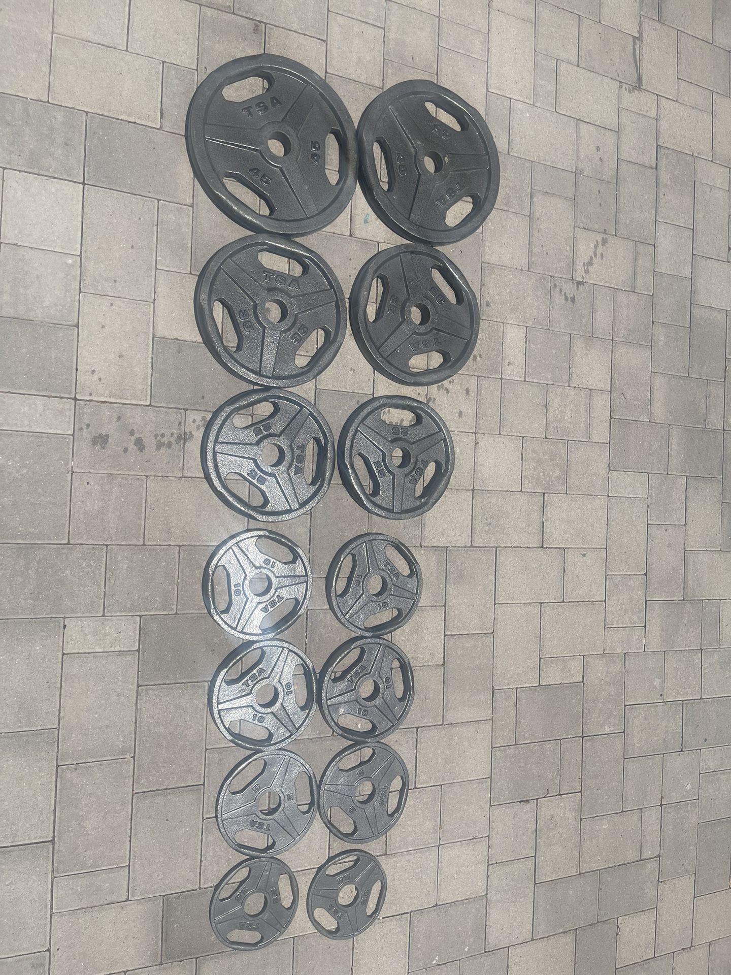 265lbs Of Metal Plates, Barbell, Ez Curl Bar And A Large Sandbag