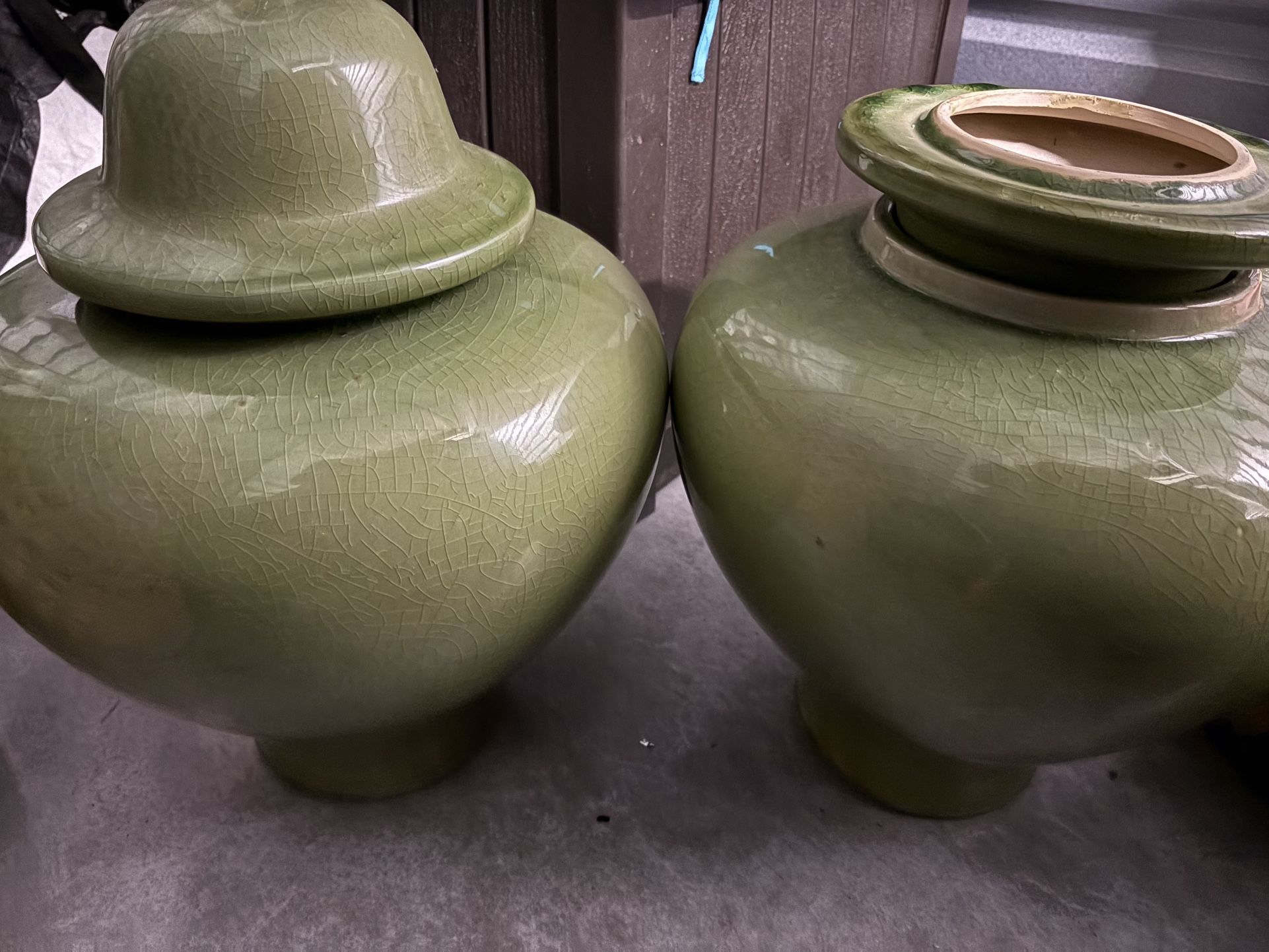 huge olive green vases