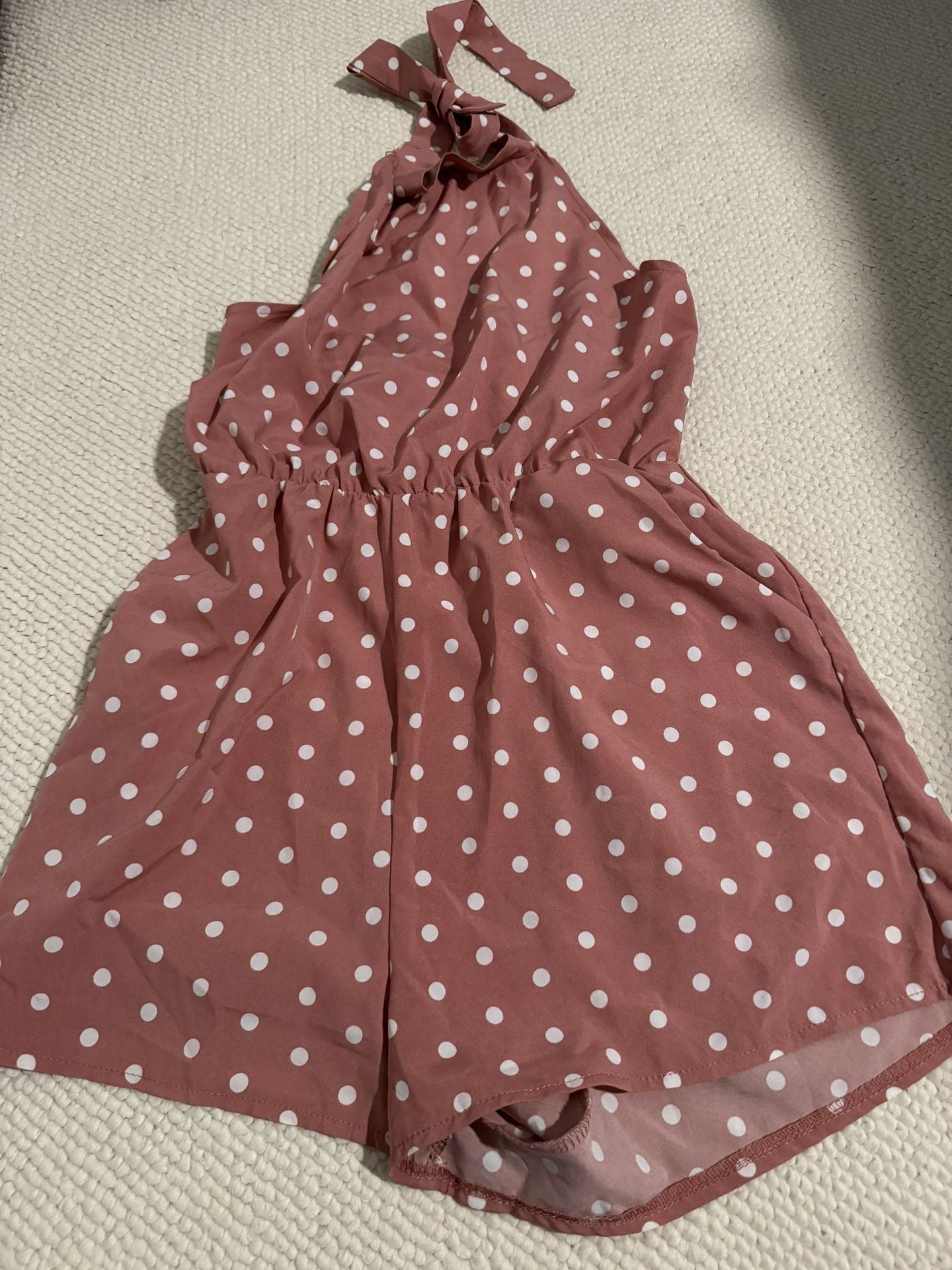 Womens Small Pink White Polka Dot Romper Halter Top