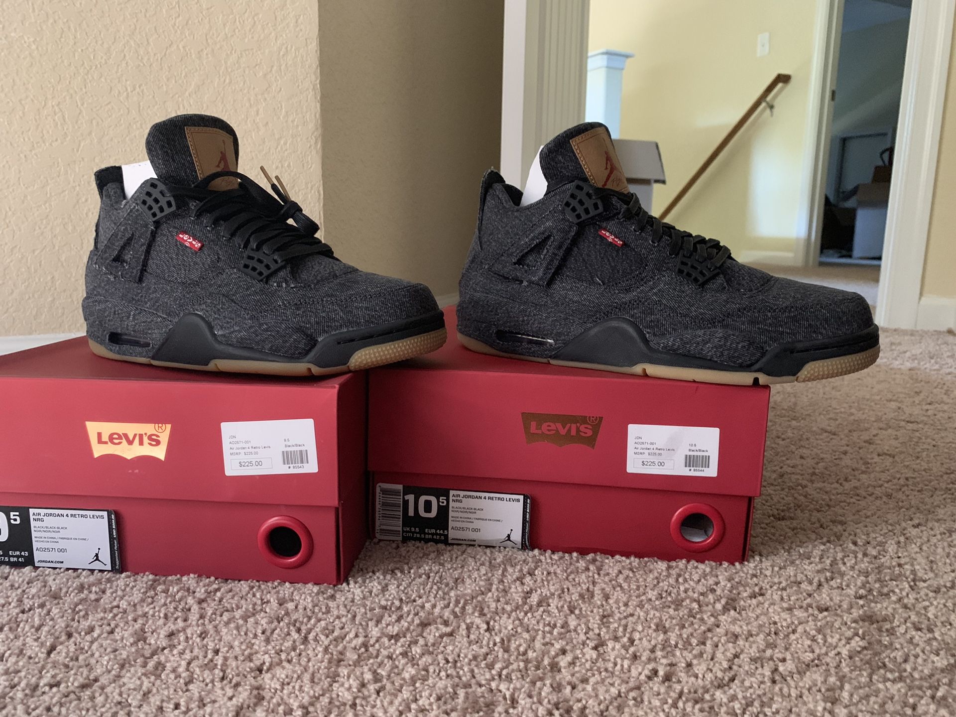 Levi Jordan 4 all black size 9.5 & 10.5 (Levi’s tag)