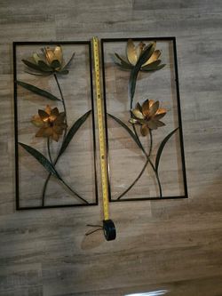 2 Rectangular Metal Floral Wall Sculptures OBO