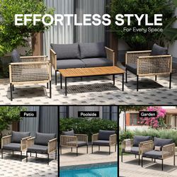 Luxury Outdoor Patio 5-Pieces Set and Olefin Cushions - Backyard Pool Living - Accent Armchair