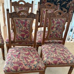  Five Victorian Eastlake Carved Walnut Dining Chairs 