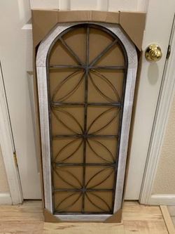 New 43” x 16” Rustic Gray Wood & Bronze Metal Wall Art Hanging Picture