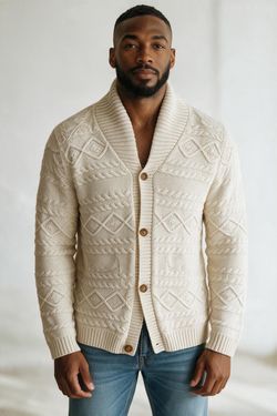 Lucky Brand Cable Knit Shawl Collar Button Front Cardigan Sweater Cream