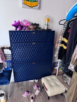 Navy Blue 3-Drawer Dresser with Honeycomb Detail