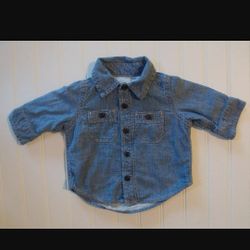 Baby Gap Boys 0-3 Months Chambray Denim Jersey Lined Button Shirt

