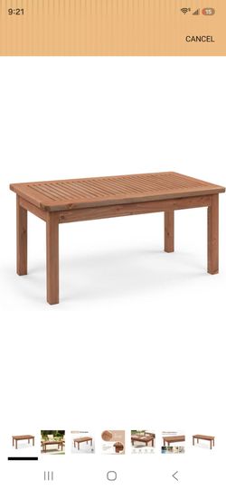 VINGLI Outdoor Wood Coffee Table, 35" Farmhouse Side Table for Patio, Solid Cedar Wood Accent Table with Slatted Tabletop, Weather-Resistant End Table