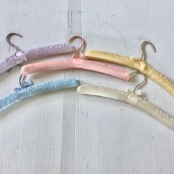 5 NEW Satin Covered Padded Clothes Hangers Pastel Colors 14” Long