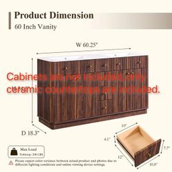 60" Bathroom Vanity just Sink,  Sink only  Cabinets are not included, only ceramic countertops are included.  L60inch W18 inch  ILSC60BVT
