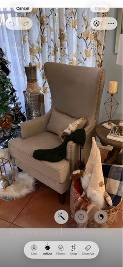 Beige Wingback Accent Chair with Nailhead Trim