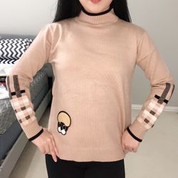 Women turtleneck long sleeve cartoon stripe autumn winter sweater pullover top