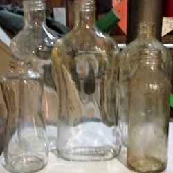 Vintage Antique Lot 5 Embossed Clear Glass Bottles