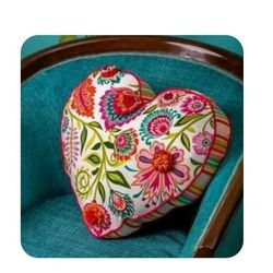 Heart Pillow Shabby Chic Floral 18" Indie 3D Puffy Accent Pillow