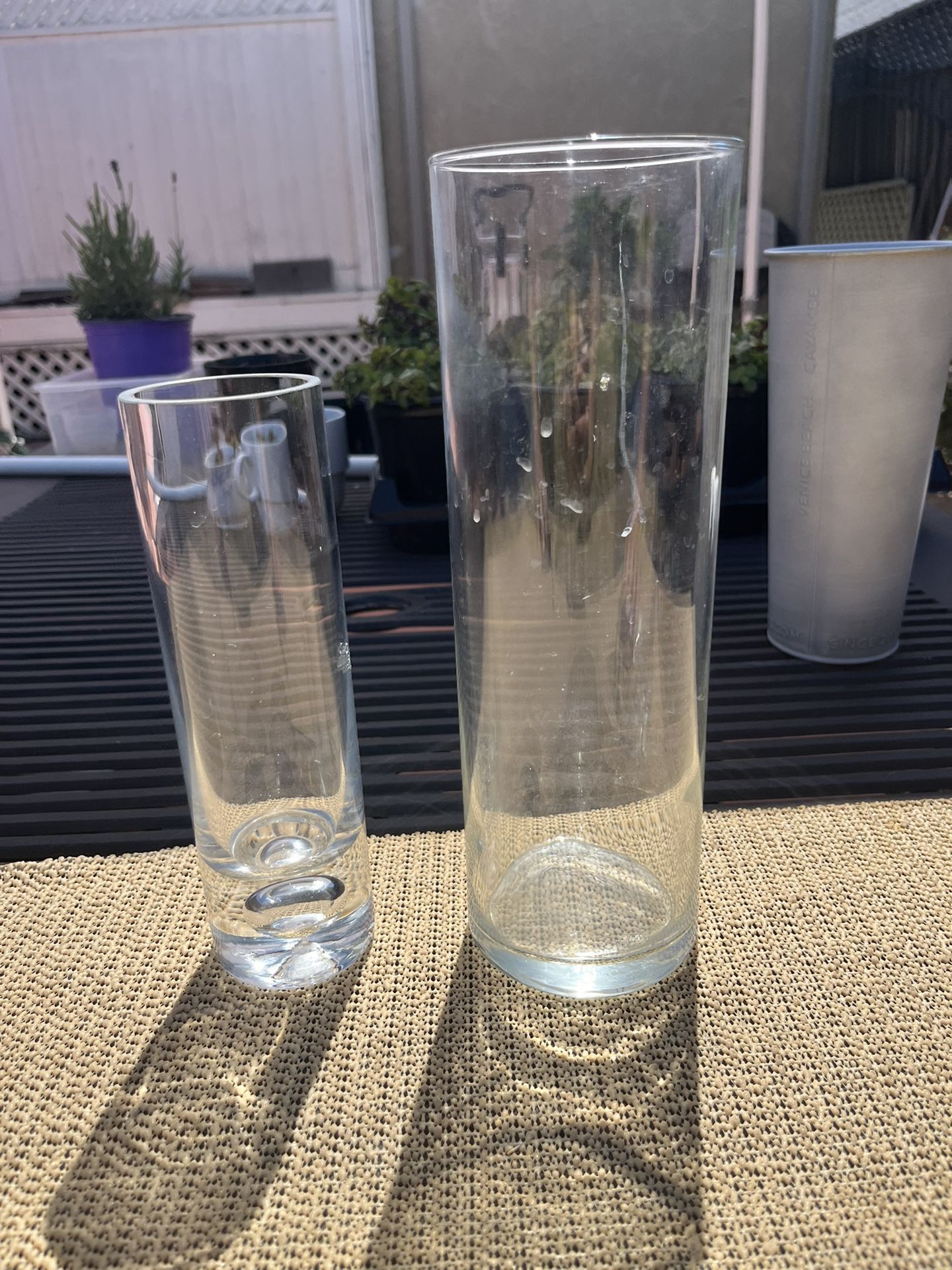 Two Cylinder Glass Flower Vases