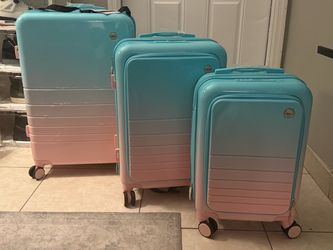 3-Piece Light Blue and Pink 20 in. 24 in. 28 in. ABS, PC Hardshell Spinner Luggage Set W/ TSA Lock 20 in. with USB Port
