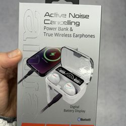 NWT AIWA Bluetooth Active Noise Cancelling Earphones with Power Bank
