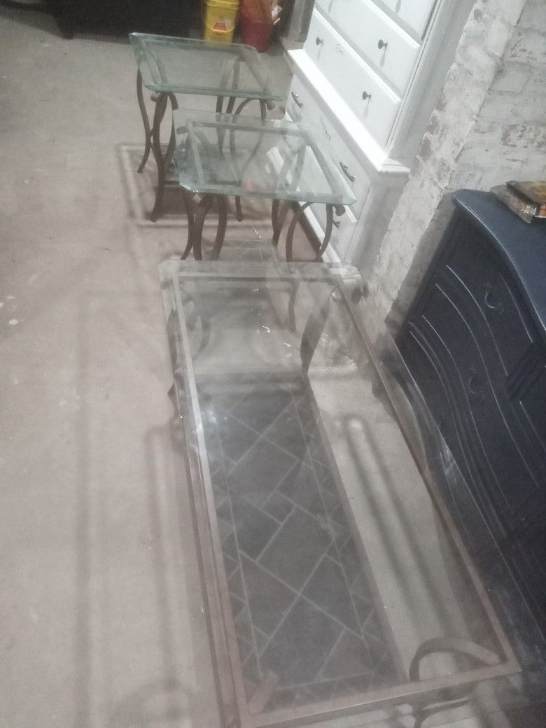 Beautiful Glass Table With Tile Bottom Coffee Table Two End Tables