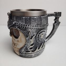 Skull Mug Stein Tankard Goth Stainless Steel 13 oz. Very Cool!